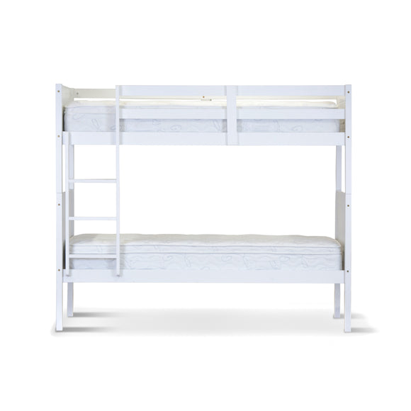 NNEDSZ Zinnia Single Bunk Bed Frame Solid Rubber Timber Wood Loft Furniture - White