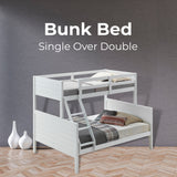 NNEDSZ Zinnia Single Double Bunk Bed Frame Rubber Timber Wood Loft Furniture - White