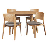 NNEDSZ Emilio 5pc 120cm Round Dining Table Set Fabric Chair Solid Ash Wood Oak