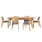 NNEDSZ Emilio 7pc 180cm Dining Table Set Fabric Chair Solid Ash Wood Oak