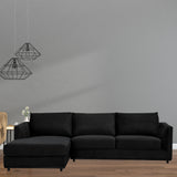 NNEDSZ Kennedi 2 Seater Velvet Fabric Corner Sofa Lounge LHF Chaise - Black