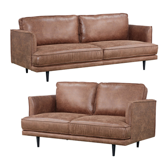 NNEDSZ 2 + 3 Seater Sofa Set Fabric Uplholstered Lounge Couch Brown