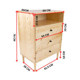 NNEDSZ Jamie Tallboy 3 Chest of Drawers Solid Pine Wood Bed Storage Cabinet - Natural
