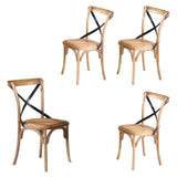 NNEDSZ Woodland 4pc Set Dining Chair X-Back Birch Timber Wood Woven Seat Natural