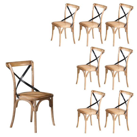NNEDSZ Woodland 8pc Set Dining Chair X-Back Birch Timber Wood Woven Seat Natural