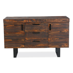 NNEDSZ Rustica 150cm Buffet Table Cabinet Solid Pine Wood 3 Drawer 2 Door Black
