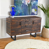 NNEDSZ Rustica 150cm Buffet Table Cabinet Solid Pine Wood 3 Drawer 2 Door Black