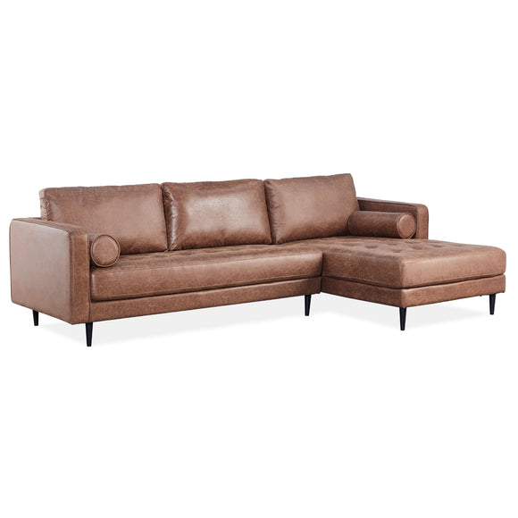 NNEDSZ 2 Seater Sofa Fabric Lounge Couch with RHF Chaise Dark Brown