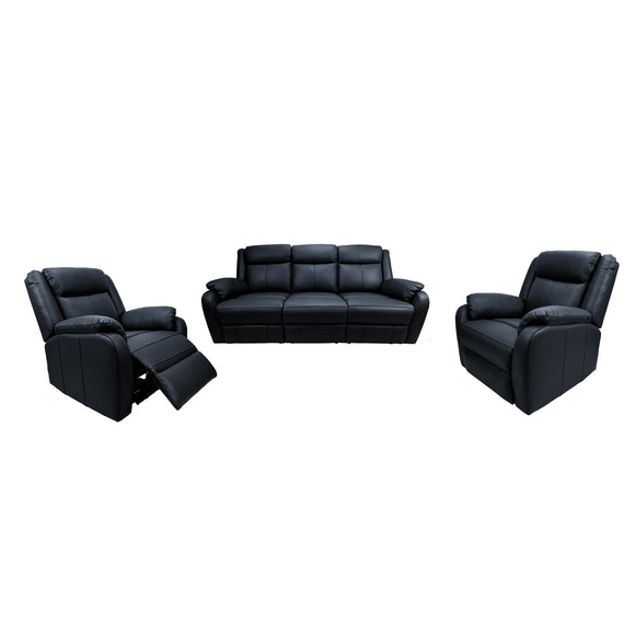 NNEDSZ 3+1+1 Seater Electric Recliner Genuine Leather Upholstered Lounge - Black