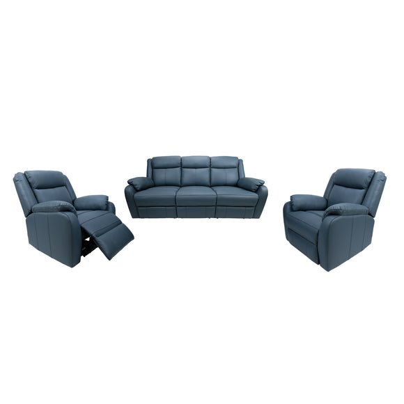 NNEDSZ 3+1+1 Seater Electric Recliner Genuine Leather Upholstered Lounge - Blue