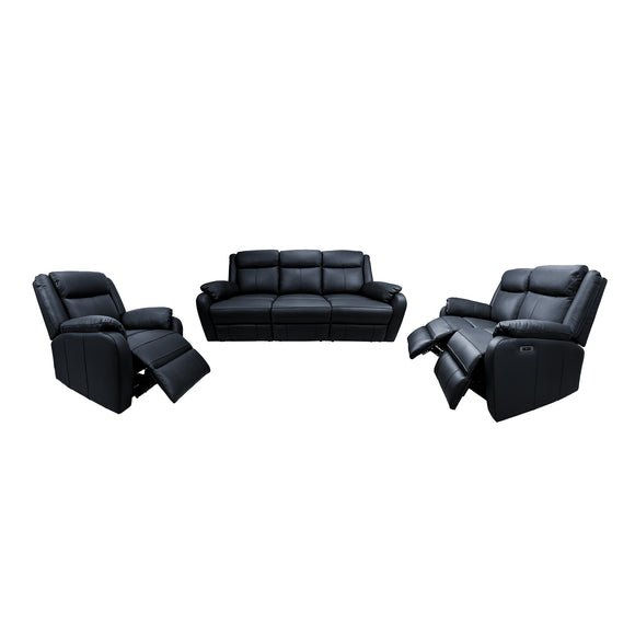 NNEDSZ 3+2+1 Seater Electric Recliner Genuine Leather Upholstered Lounge - Black