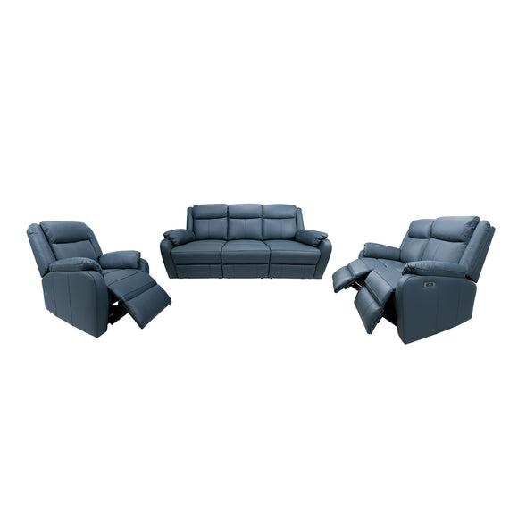 NNEDSZ 3+2+1 Seater Electric Recliner Genuine Leather Upholstered Lounge - Blue