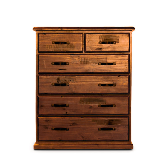 NNEDSZ Umber Tallboy 6 Chest of Drawers Solid Pine Wood Storage Cabinet - Dark Brown