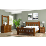 NNEDSZ Umber 4pc Queen Bed Frame Suite Bedside Tallboy Furniture Package - Dark Brown