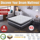 NNEDSZ Cloud Dreams King Single Pocket Spring Luxury Plush Top 28cm Mattress