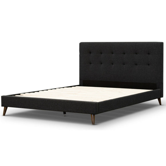 NNEDSZ Volga King Single Bed Platform Frame Fabric Upholstered Mattress Base - Charcoal