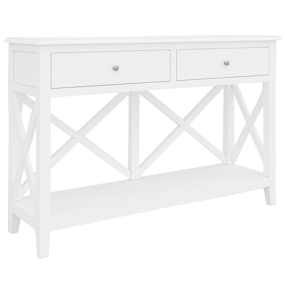NNEDSZ Daisy Console Hallway Entry Table 120cm Solid Acacia Timber Wood Hampton - White