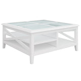 NNEDSZ Daisy Coffee Table 100cm Glass Top Solid Acacia Wood Hampton Furniture - White