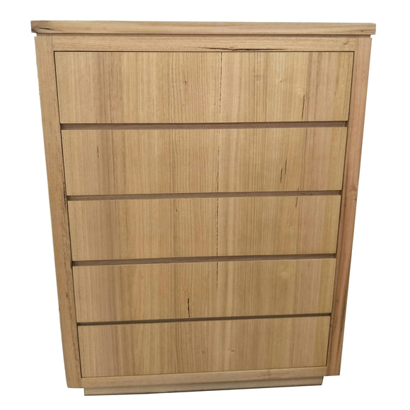 NNEDSZ Rosemallow Tallboy 5 Chest of Drawers Solid Messmate Wood Bed Storage Cabinet