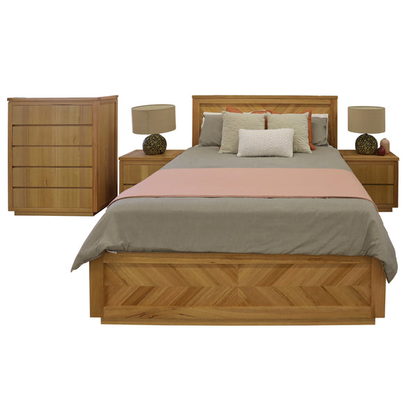 NNEDSZ Rosemallow 4pc King Bed Frame Bedroom Suite Timber Bedside Tallboy Package Set