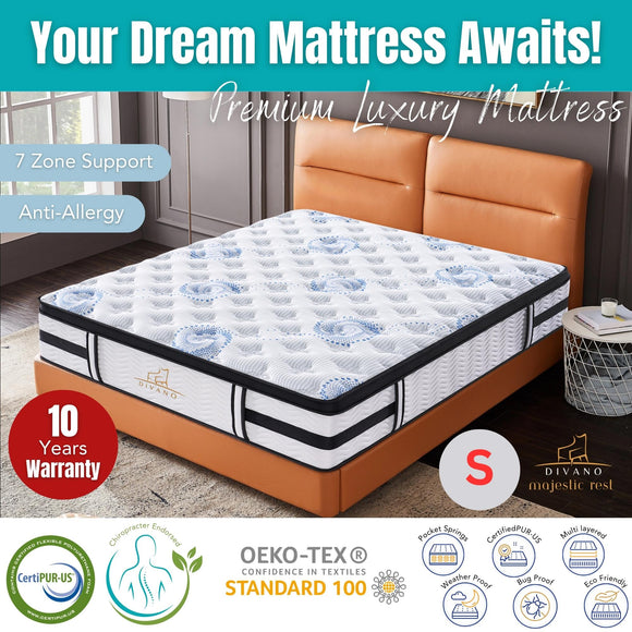 NNEDSZ Majestic Rest Single Size 7 Zones Luxury Premium Firm Pocket Spring 34cm Mattress