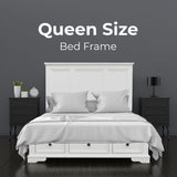 NNEDSZ Celosia Queen Size Bed Frame Timber Mattress Base With Storage Drawers - White