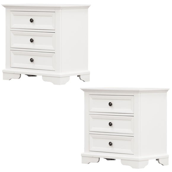 NNEDSZ Celosia Bedside Table Set of 2pcs - 3 Drawers Storage Cabinet Nightstand - White
