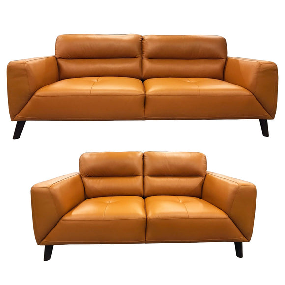 NNEDSZ Downy  Genuine Leather Sofa Set 3 + 2 Seater Upholstered Lounge Couch Tangerine