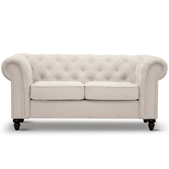 NNEDSZ Mellowly 2 Seater Sofa Fabric Uplholstered Chesterfield Lounge Couch - Beige