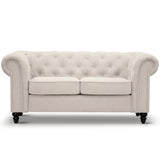NNEDSZ Mellowly 2 Seater Sofa Fabric Uplholstered Chesterfield Lounge Couch - Beige