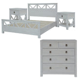 NNEDSZ Myer 4pc King Bed Suite Bedside Tallboy Bedroom Furniture Package White Wash