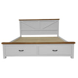 NNEDSZ Grandy Bed Frame Quen Size Timber Mattress Base With Storage Drawer White Brown