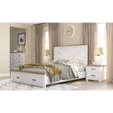 NNEDSZ Grandy Bed Frame Quen Size Timber Mattress Base With Storage Drawer White Brown