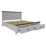 NNEDSZ Grandy Bed Frame Quen Size Timber Mattress Base With Storage Drawer White Brown