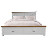 NNEDSZ Grandy Bed Frame Quen Size Timber Mattress Base With Storage Drawer White Brown