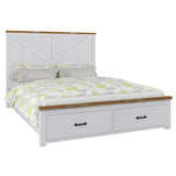 NNEDSZ Grandy Bed Frame Quen Size Timber Mattress Base With Storage Drawer White Brown