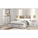 NNEDSZ Fiona Bed Frame Queen Size Timber Mattress Base With Storage Drawers White Grey