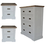 NNEDSZ Fiona Set of 2 Bedside Table Tallboy Bedroom Furniture Package Set White Grey