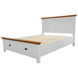 NNEDSZ Virginia King Bed Frame Size Mattress Base with Drawer Solid Pine Wood - White