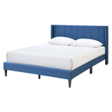 NNEDSZ Samson Queen Bed Winged Headboard Fabric Upholstered - Blue