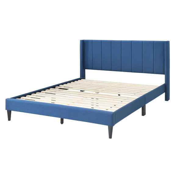 NNEDSZ Samson King Bed Winged Headboard Fabric Upholstered - Blue