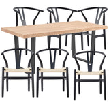 NNEDSZ Petunia  7pc 180cm Dining Table Set 6 Wishbone Chair Elm Timber Wood Metal Leg