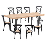 NNEDSZ Petunia  9pc 210cm Dining Table Set 8 Cross Back Chair Elm Timber Wood Metal Leg