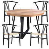 NNEDSZ Petunia  5pc 120cm Round Dining Table Set 4 Wishbone Chair Elm Timber Wood