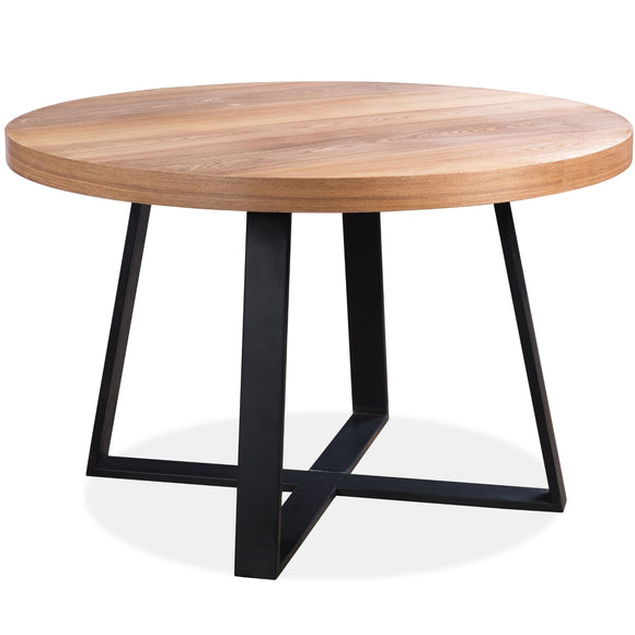 NNEDSZ Petunia  Round Dining Table 120cm Elm Timber Wood Black Metal Leg - Natural