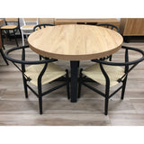 NNEDSZ Petunia  Round Dining Table 120cm Elm Timber Wood Black Metal Leg - Natural