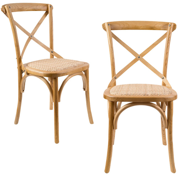 NNEDSZ Aster Crossback Dining Chair Set of 2 Solid Birch Timber Wood Ratan Seat - Oak