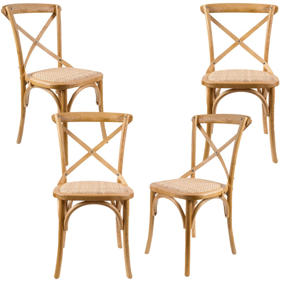 NNEDSZ Aster Crossback Dining Chair Set of 4 Solid Birch Timber Wood Ratan Seat - Oak