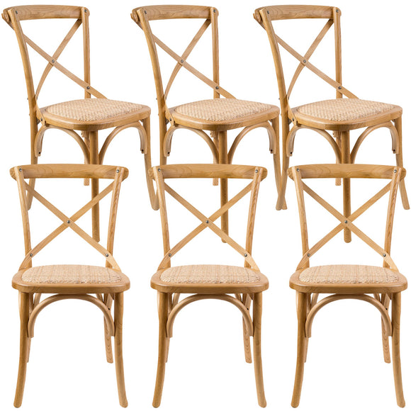NNEDSZ Aster Crossback Dining Chair Set of 6 Solid Birch Timber Wood Ratan Seat - Oak