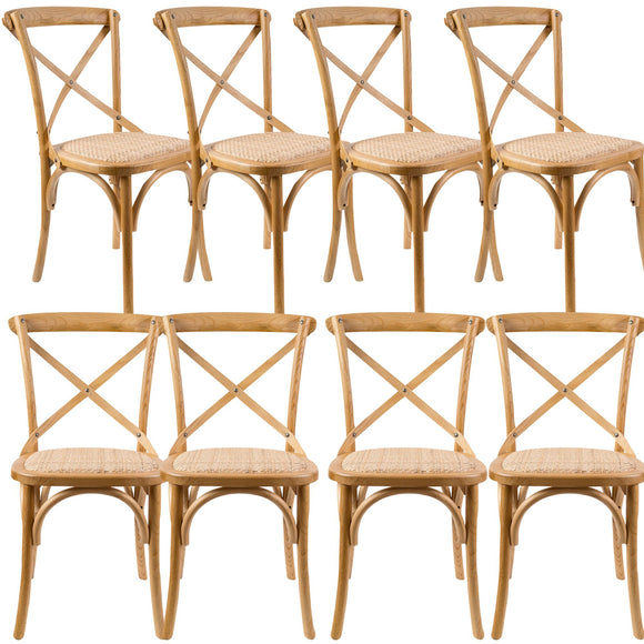 NNEDSZ Aster Crossback Dining Chair Set of 8 Solid Birch Timber Wood Ratan Seat - Oak